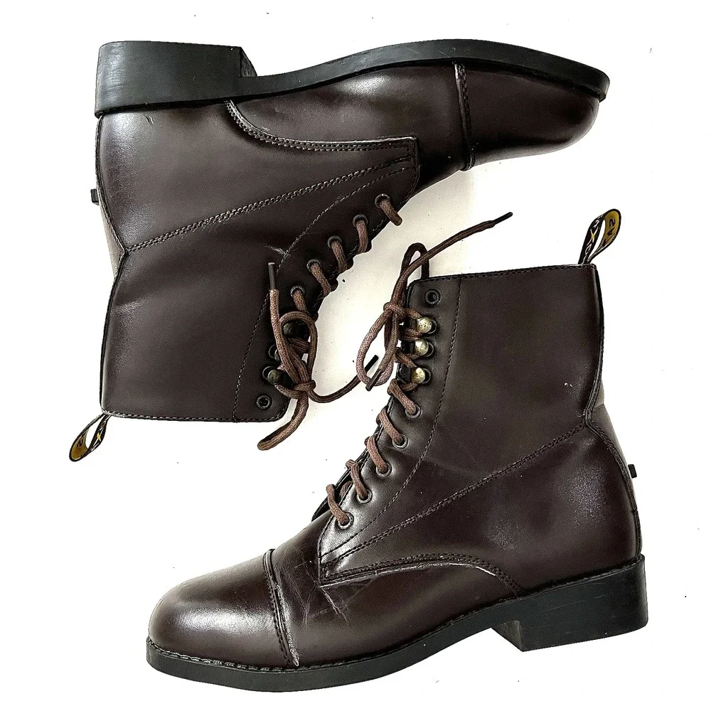 Saxon Brown Leather Laces Ankle Riding Lace up Boots Womens‎ Size 6 M
